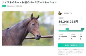 ナイスネイチャのバースデードネーションが過去最高の3600万円を突破！競馬板住人も寄付したよな？