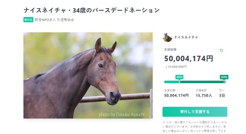 【競馬】ナイスネイチャ　今年は5000万円の寄付金を集める