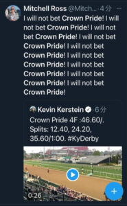 クラウンプライドの好追い切りに頭を破壊された民