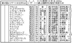 11/13(日) 第47回エリザベス女王杯(GI) 枠順確定
