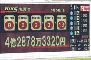 【WIN５】4億2878万3320円的中は１票…今月２度目の４億超え