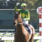 1着モレイラ騎手「今日は風が強いので馬群に入れて直線半ばで外に出す。全てプラン通りです」